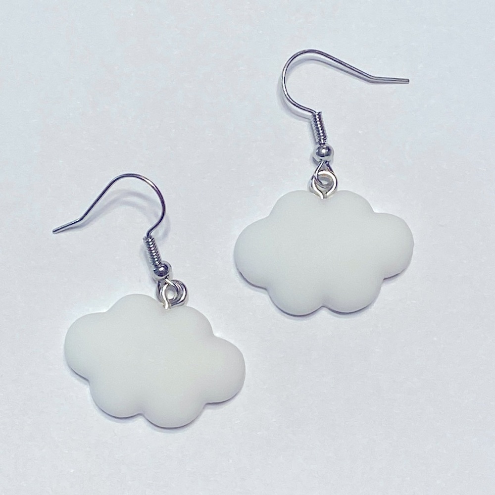 White emoji cloud dangle earrings